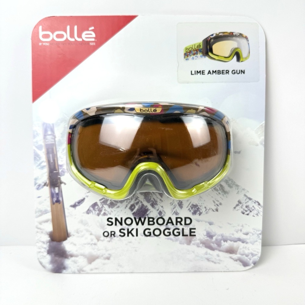 Bolle Snowboard Ski Goggle Lime Amber Glasses Adapter Vented Winter Anti Fog